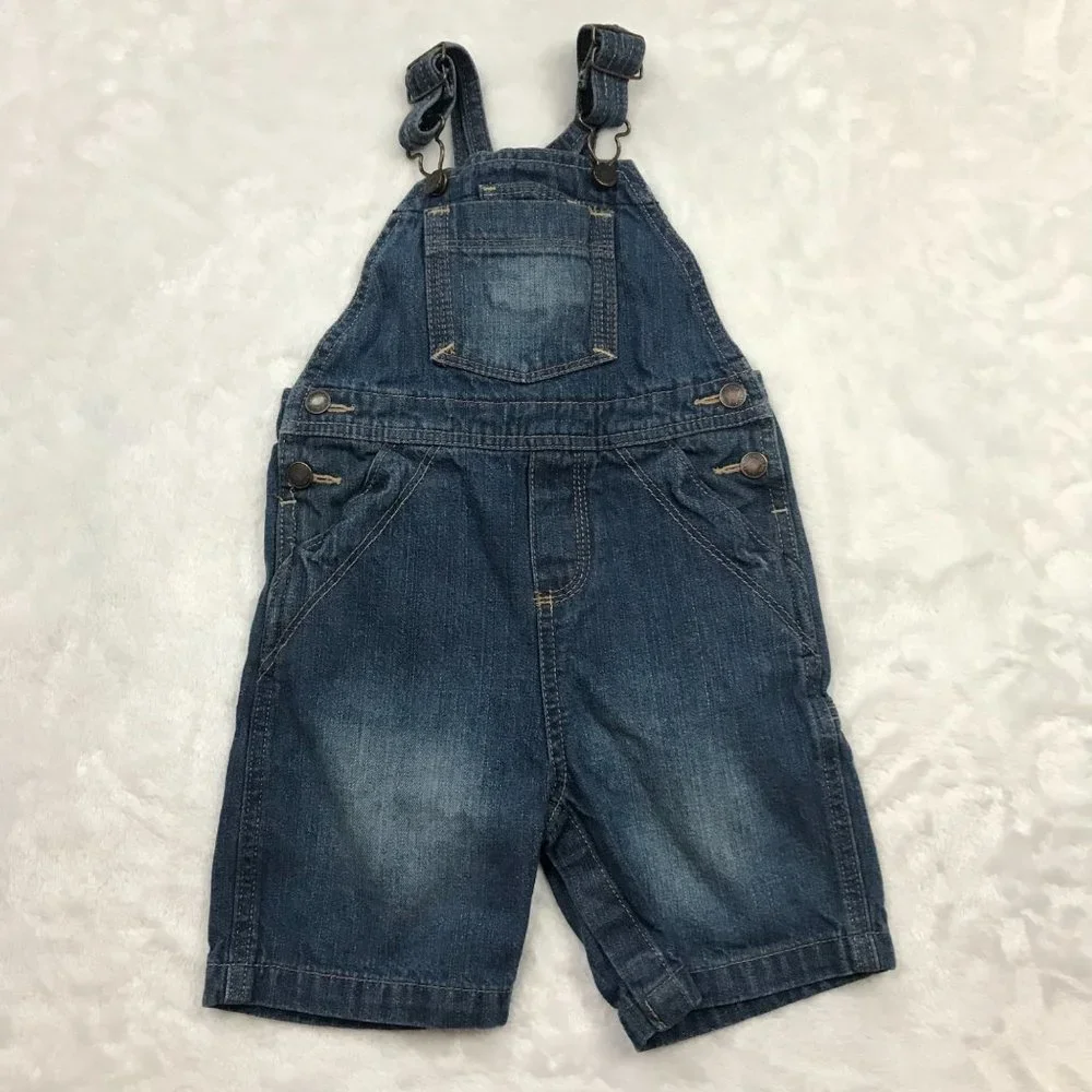 Genuine Kids by OshKosh 100% Cotton Denim Bib Overall‎ Shorts Unisex Kids 24M